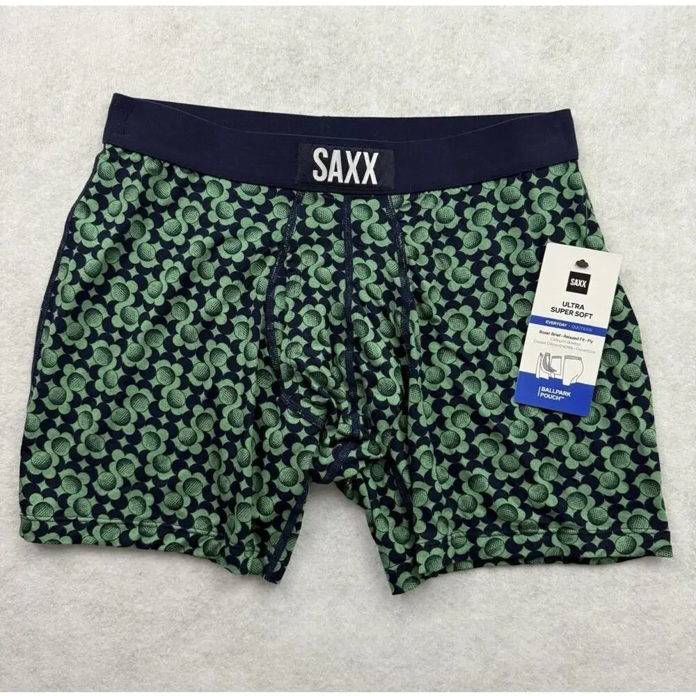SAXX Boxer Briefs Men Small Green Golf Ball Print Ultra Super Soft NWT